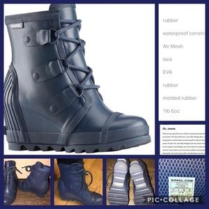 Sorel Joan Rain Boots Wedges Indigo Blue
